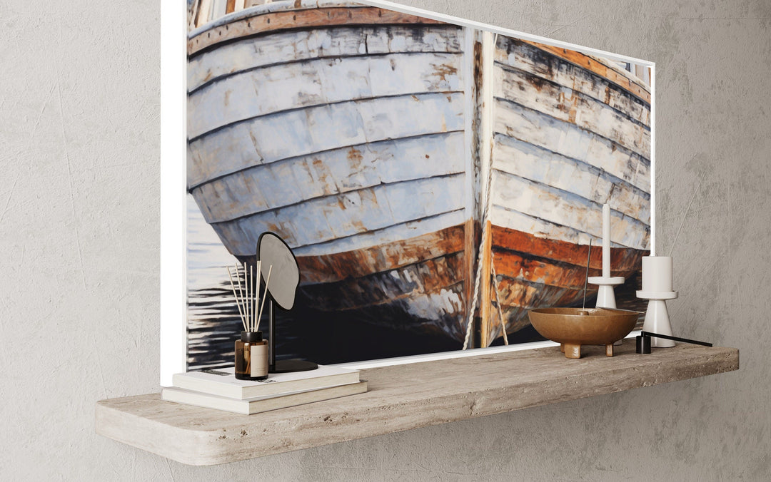 White Brown Old Wooden Boat Wall Art