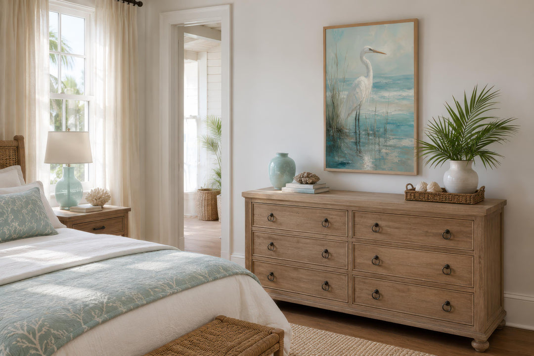 White Egret Artwork | Coastal Wall Decor for Beach House