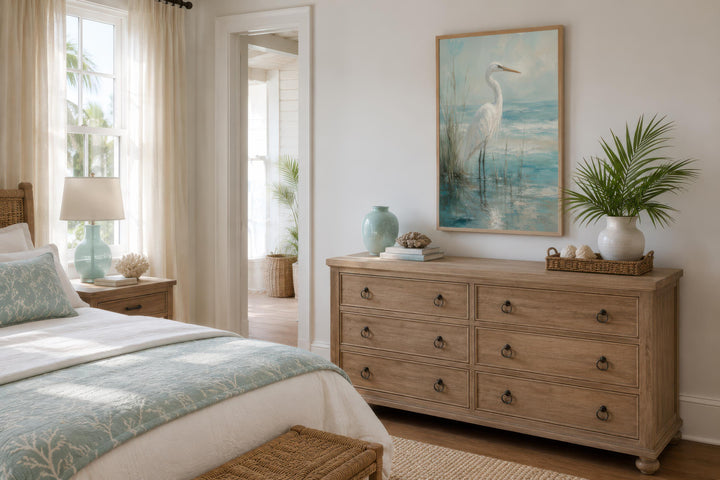 White Egret Artwork | Coastal Wall Decor for Beach House