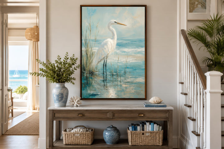 White Egret Artwork | Coastal Wall Decor for Beach House