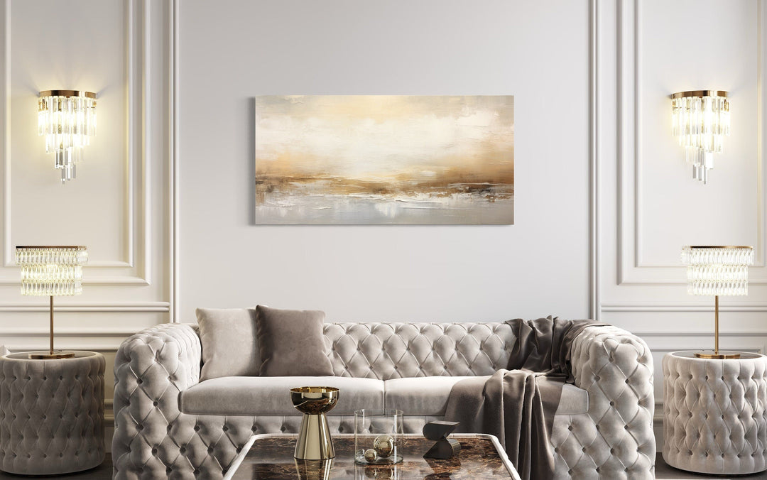 White Gold Elegant Abstract Painting Living Room Wall Decor