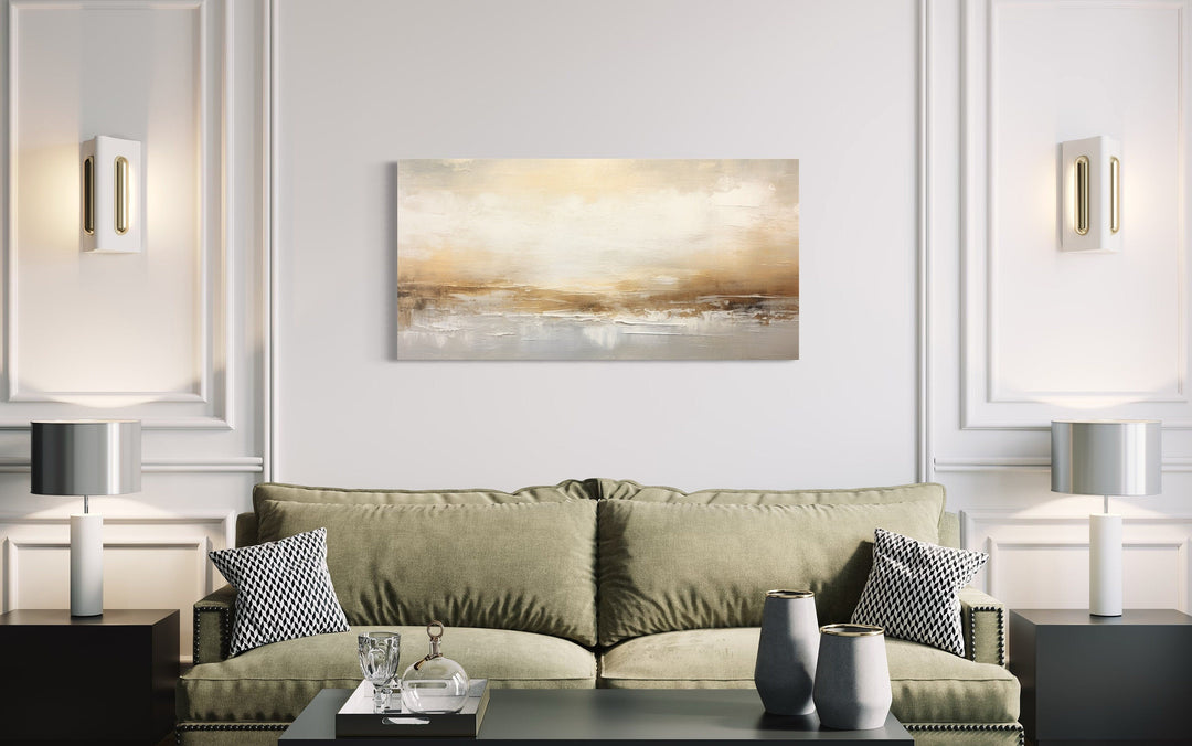 White Gold Elegant Abstract Painting Living Room Wall Decor