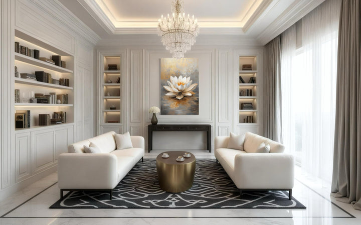 White Gold Vertical Lotus Flower Wall Art