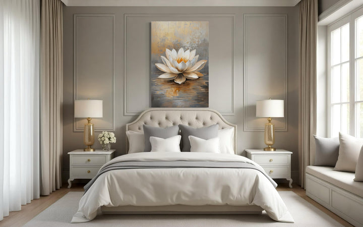 White Gold Vertical Lotus Flower Wall Art
