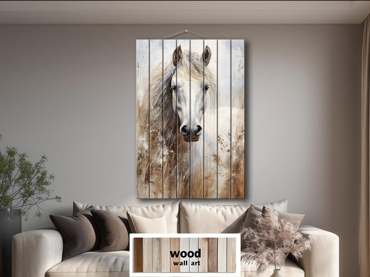 White Horse Distressed Wood Wall Art