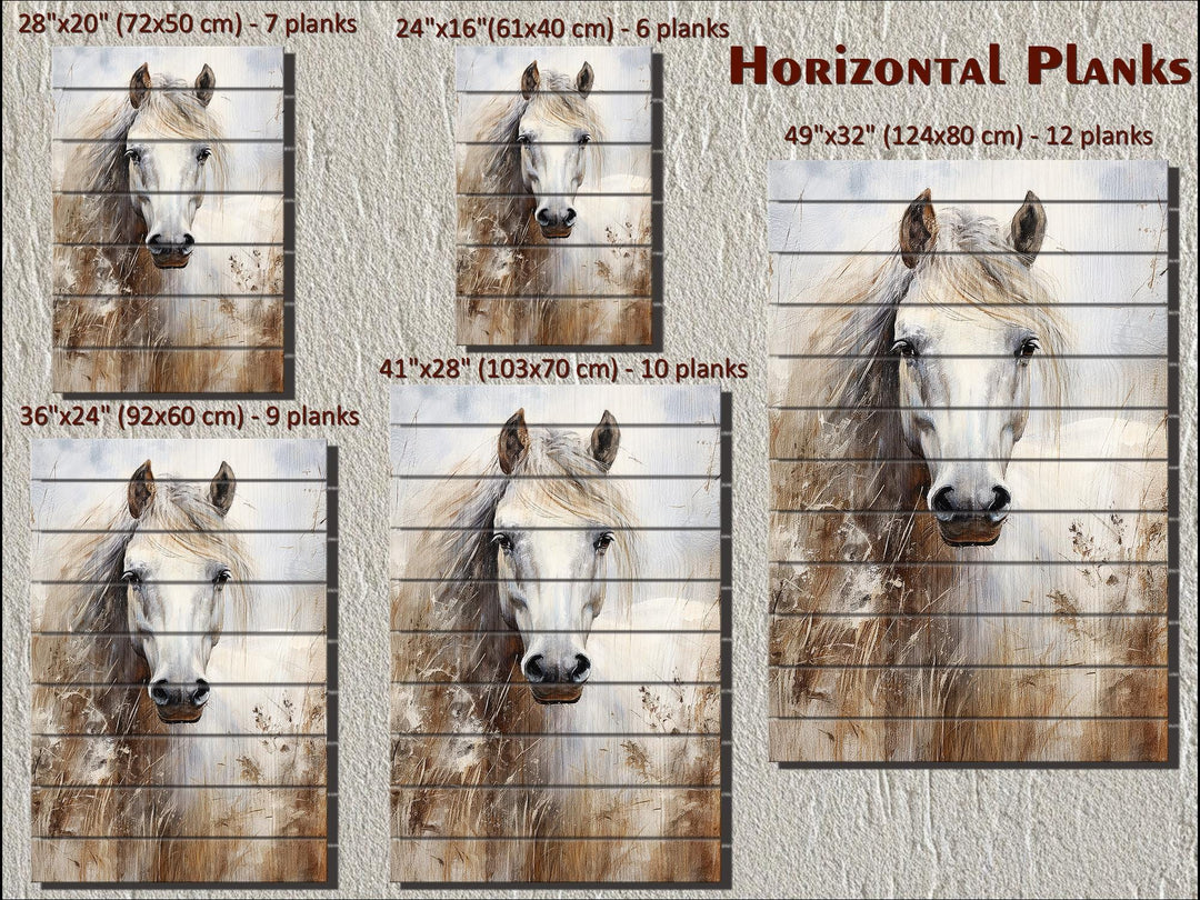 White Horse Distressed Wood Wall Art