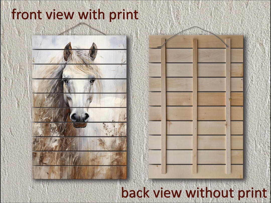 White Horse Distressed Wood Wall Art
