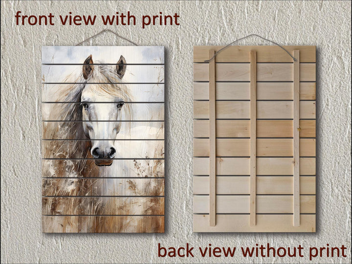 White Horse Distressed Wood Wall Art