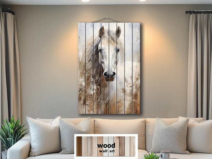 White Horse Distressed Wood Wall Art