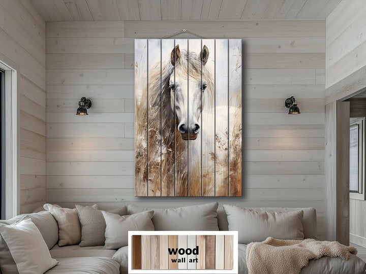 White Horse Distressed Wood Wall Art