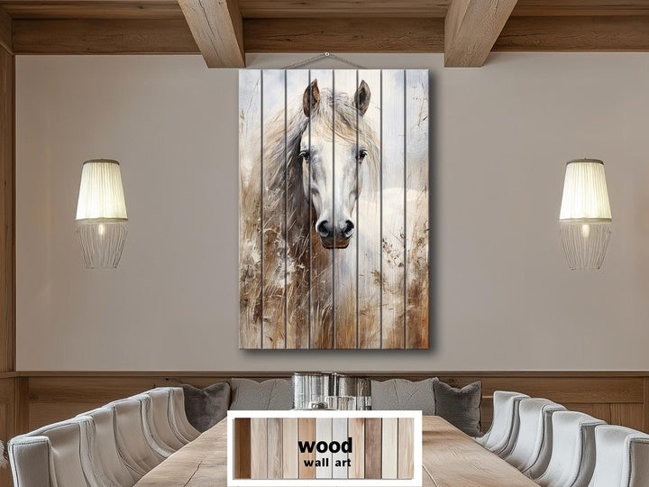 White Horse Distressed Wood Wall Art