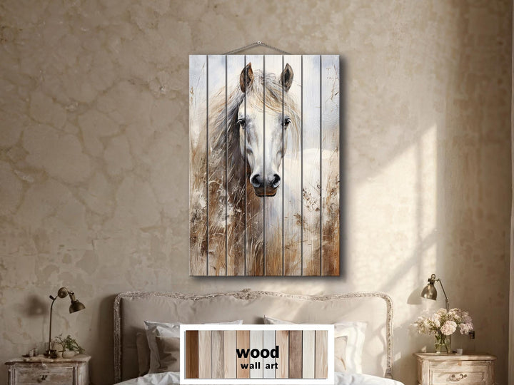 White Horse Distressed Wood Wall Art