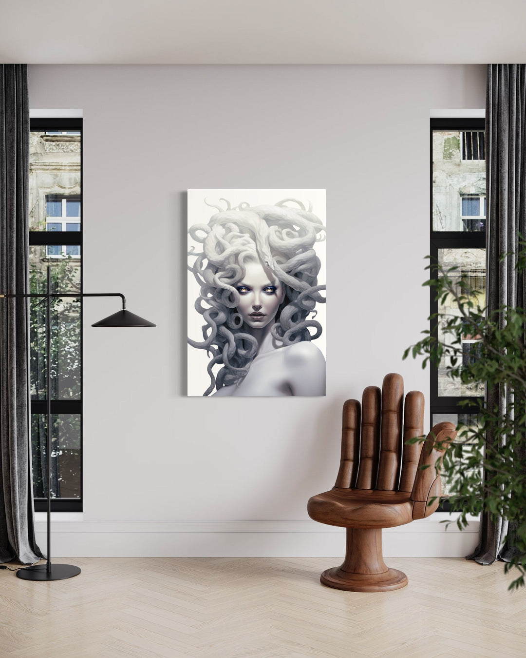 White Medusa Greek Gorgon Framed Canvas Wall Art