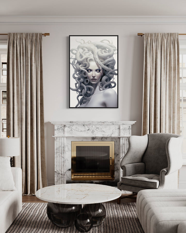 White Medusa Greek Gorgon Framed Canvas Wall Art