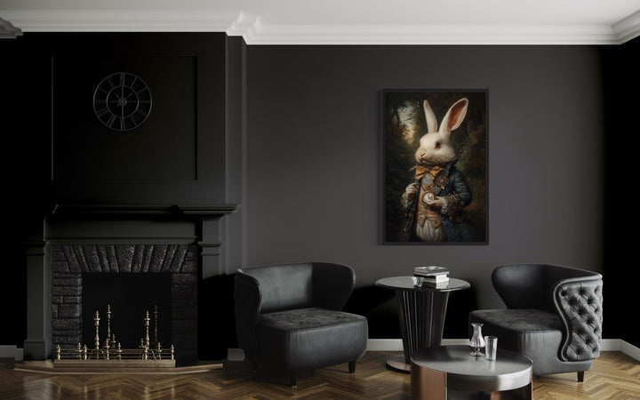 White Rabbit Victorian PortraitFramed Canvas Wall Art