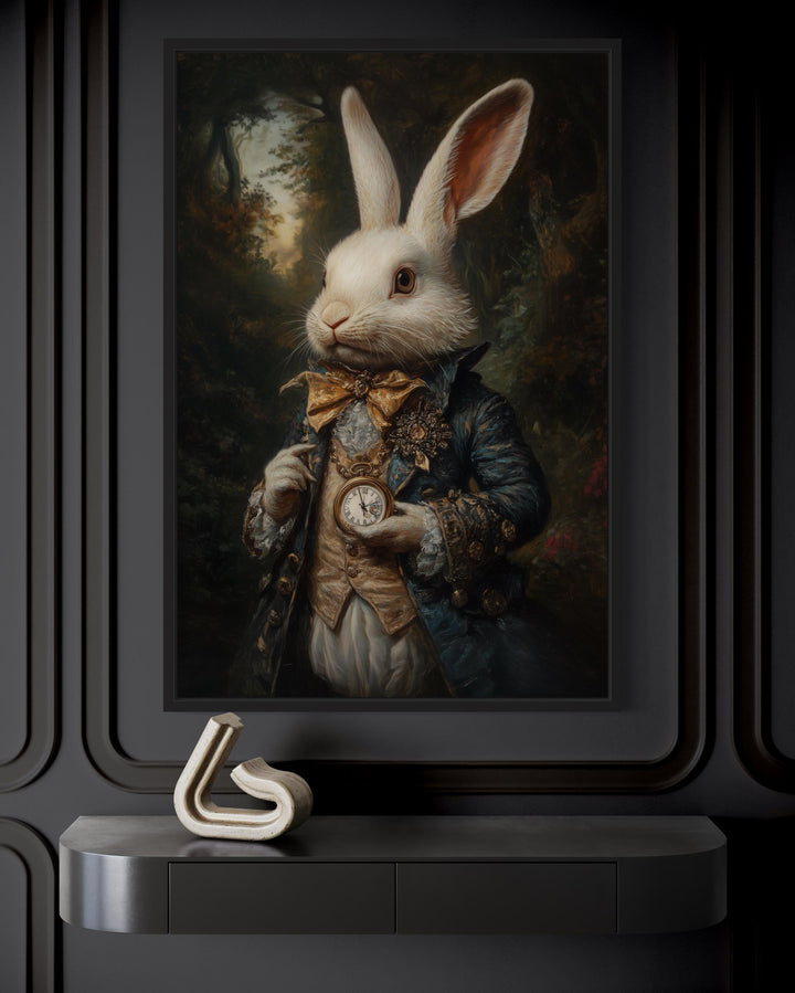 White Rabbit Victorian PortraitFramed Canvas Wall Art