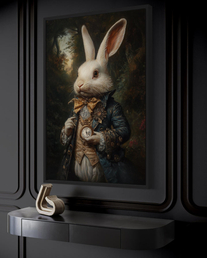 White Rabbit Victorian PortraitFramed Canvas Wall Art