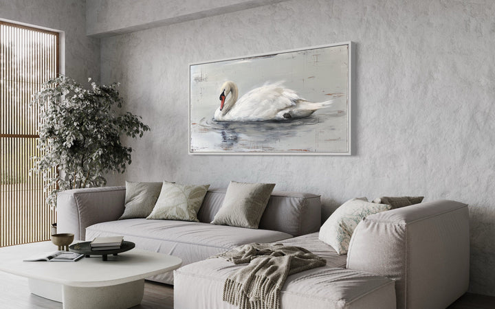 White Swan Wall Art - Rustic Canvas Painting | Farmhouse Wooden Decor