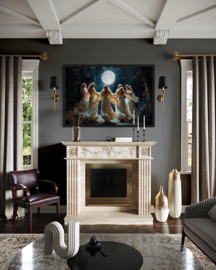 Wiccan Goddesses In The Forest At Full Moon Framed Canvas Wall Art