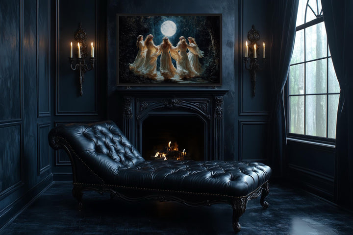 Wiccan Goddesses In The Forest At Full Moon Framed Canvas Wall Art