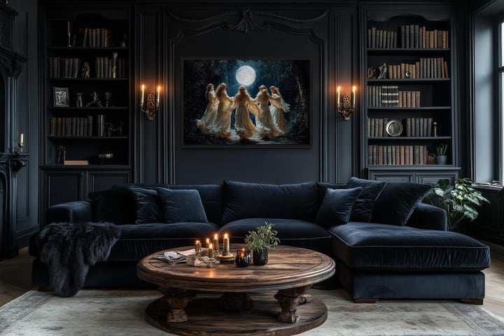 Wiccan Goddesses In The Forest At Full Moon Framed Canvas Wall Art