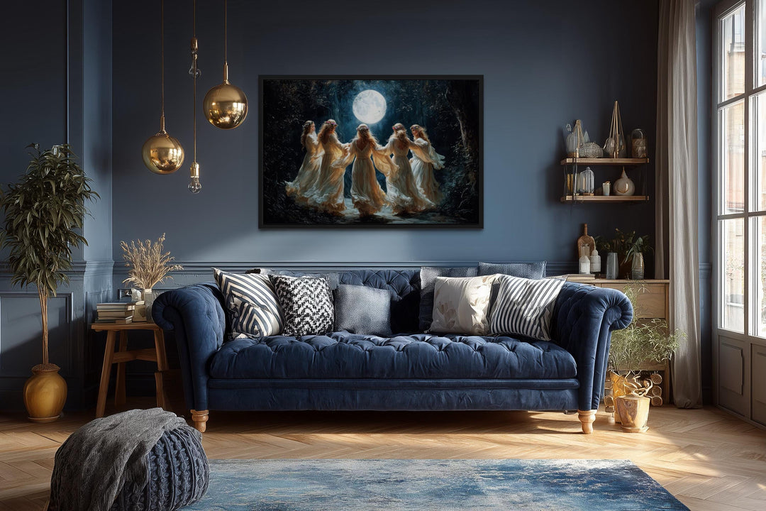 Wiccan Goddesses In The Forest At Full Moon Framed Canvas Wall Art