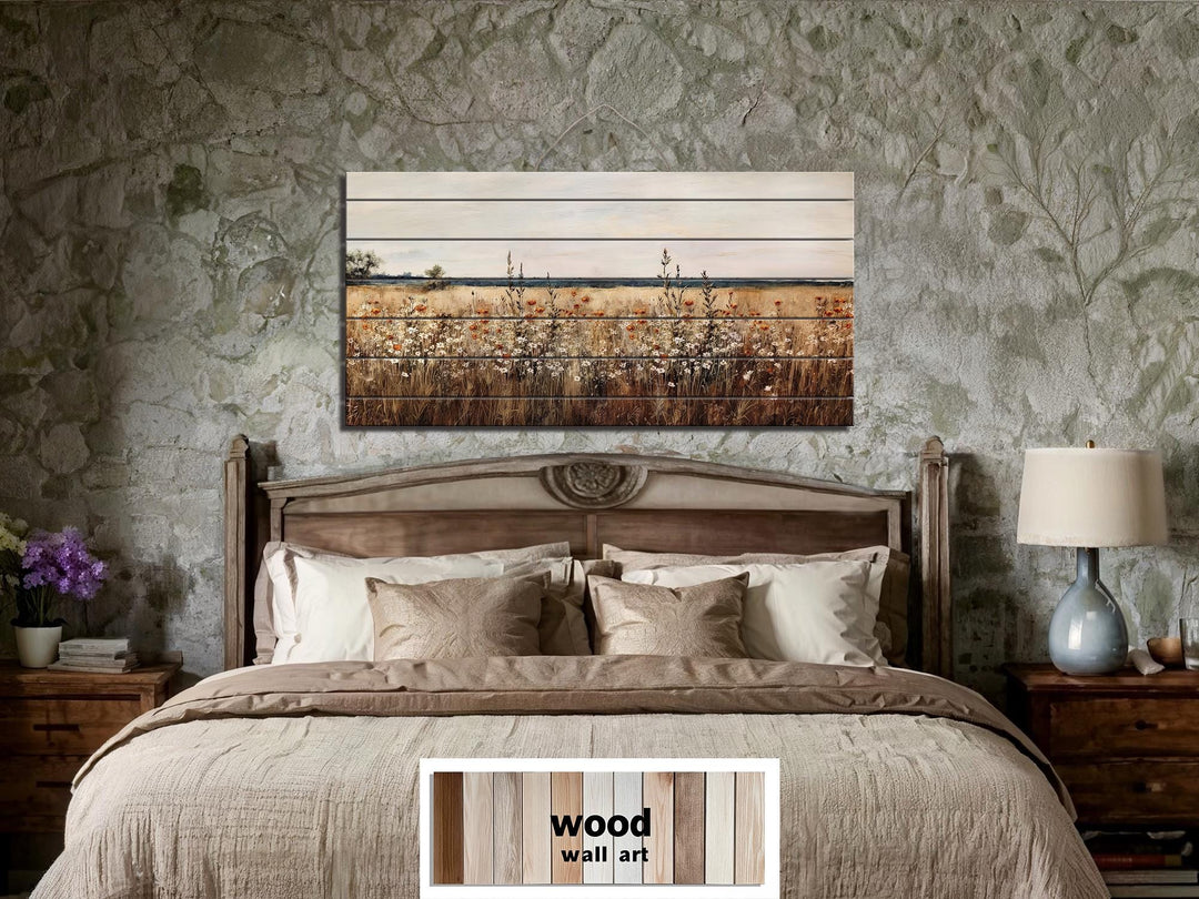 Wildflower Field Distressed Wood Wall Art