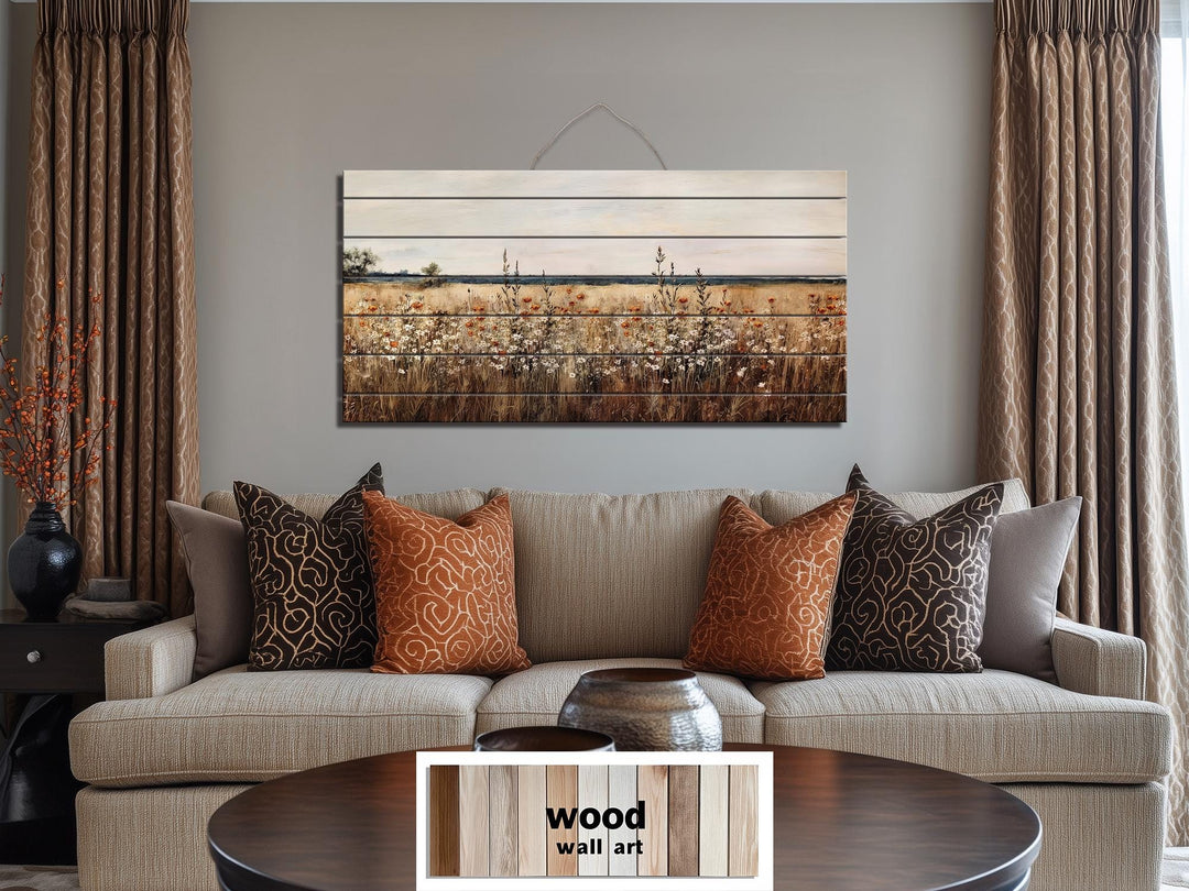 Wildflower Field Distressed Wood Wall Art