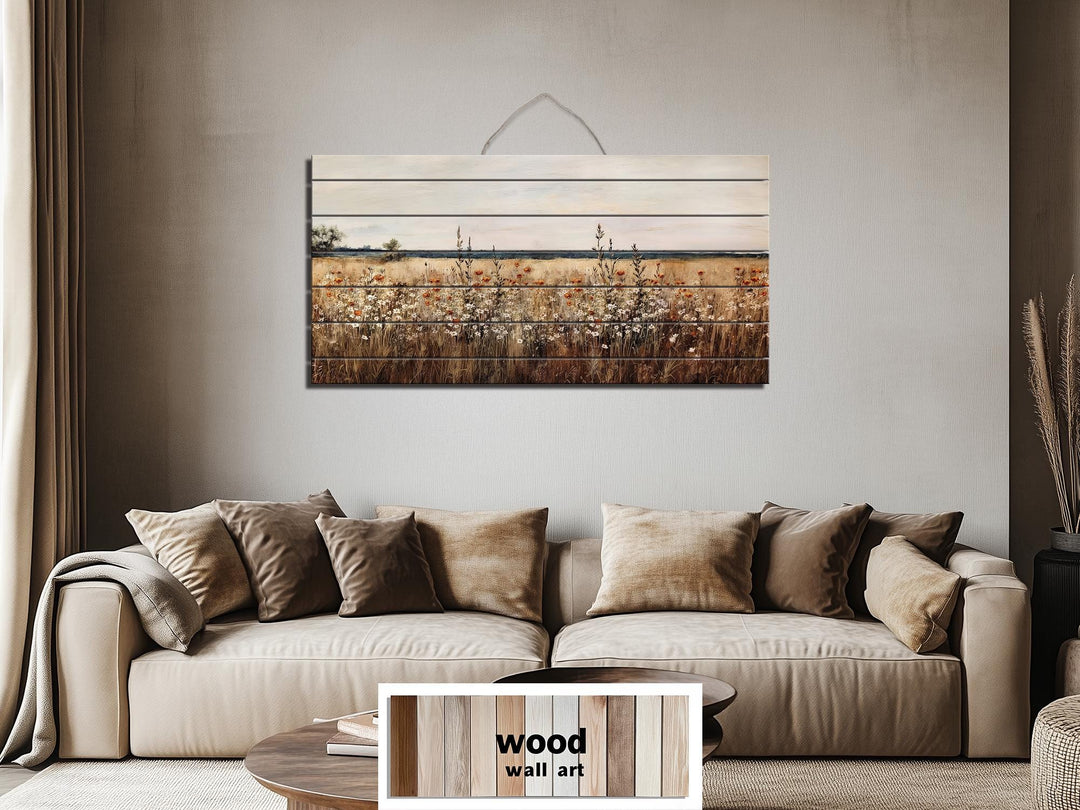 Wildflower Field Distressed Wood Wall Art