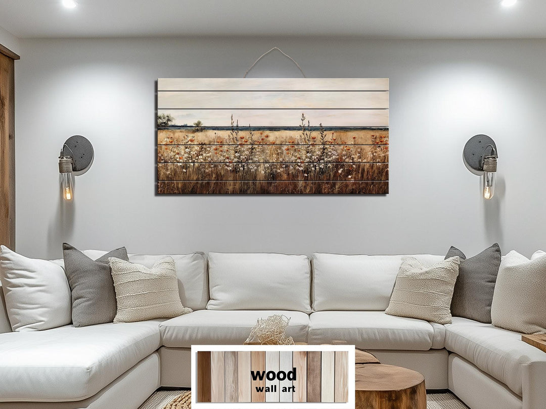 Wildflower Field Distressed Wood Wall Art