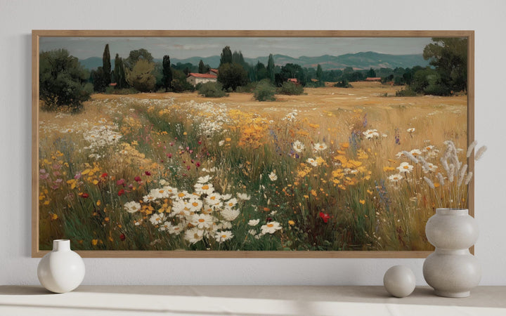 Wildflower Field Landscape Framed Canvas Wall Art