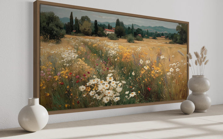 Wildflower Field Landscape Framed Canvas Wall Art