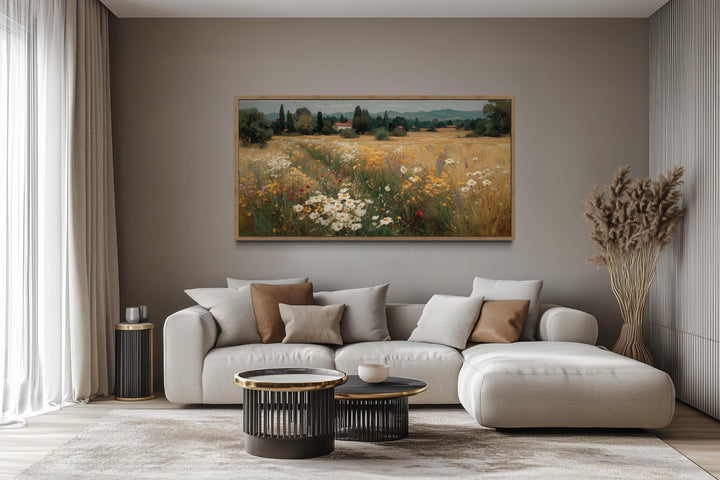 Wildflower Field Landscape Framed Canvas Wall Art