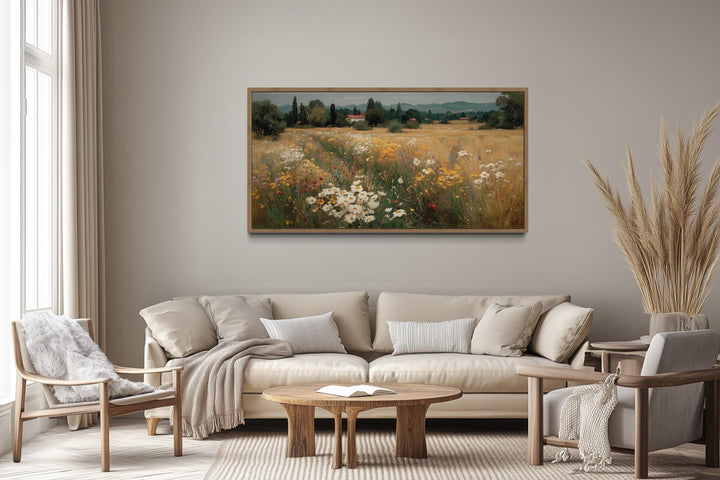 Wildflower Field Landscape Framed Canvas Wall Art