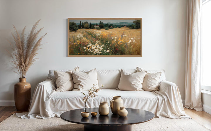 Wildflower Field Landscape Framed Canvas Wall Art