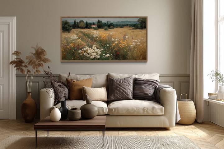 Wildflower Field Landscape Framed Canvas Wall Art