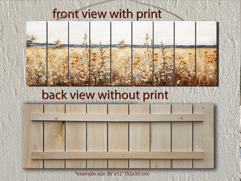 Wildflower Field Long Horizontal Rustic Distressed Wood Wall Art