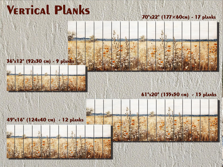 Wildflower Field Long Horizontal Rustic Distressed Wood Wall Art
