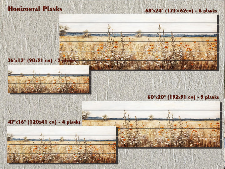 Wildflower Field Long Horizontal Rustic Distressed Wood Wall Art