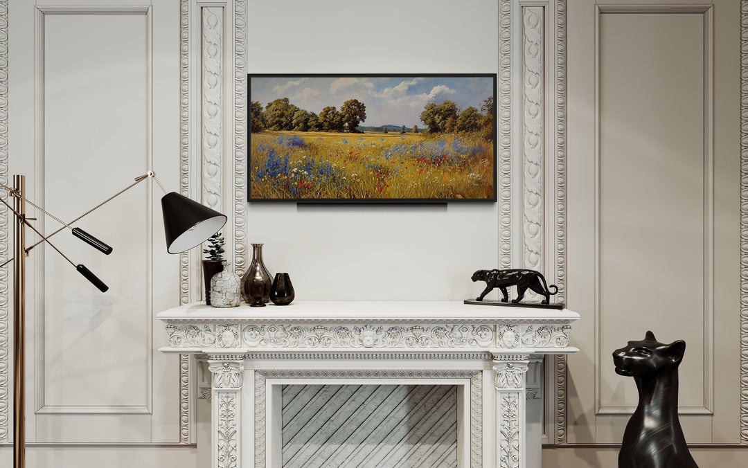 Wildflowers Canvas Wall Art – Vintage Landscape Print | Framed Floral Painting