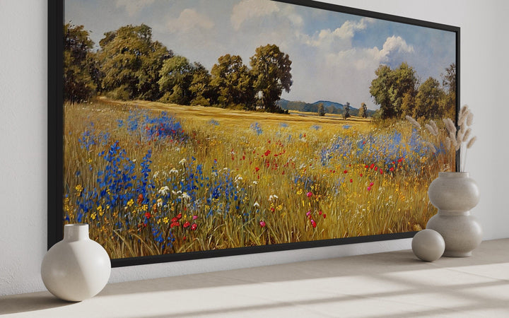 Wildflowers Canvas Wall Art – Vintage Landscape Print | Framed Floral Painting