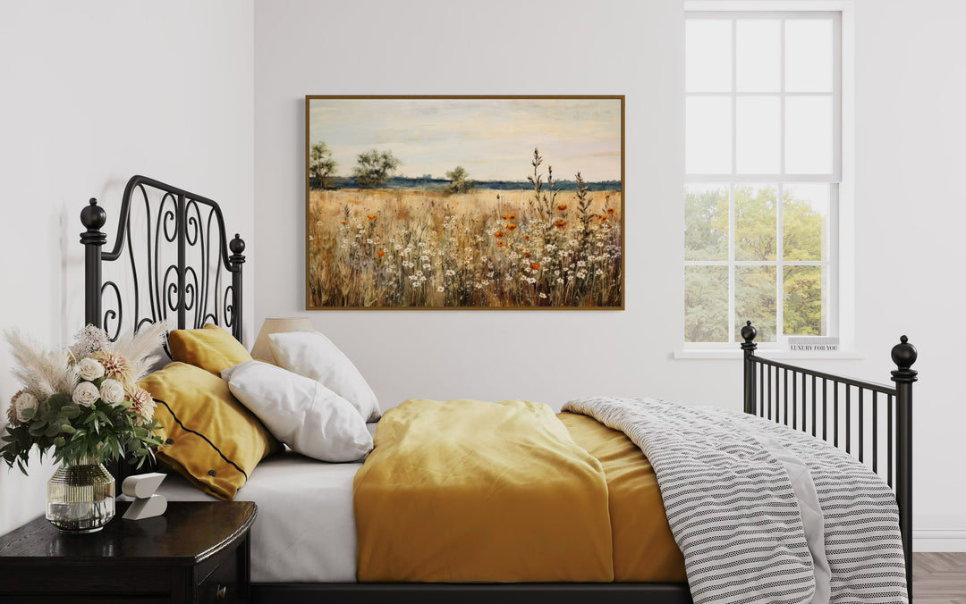 Wildflowers Field Vintage Farmhouse Framed Canvas Wall Art