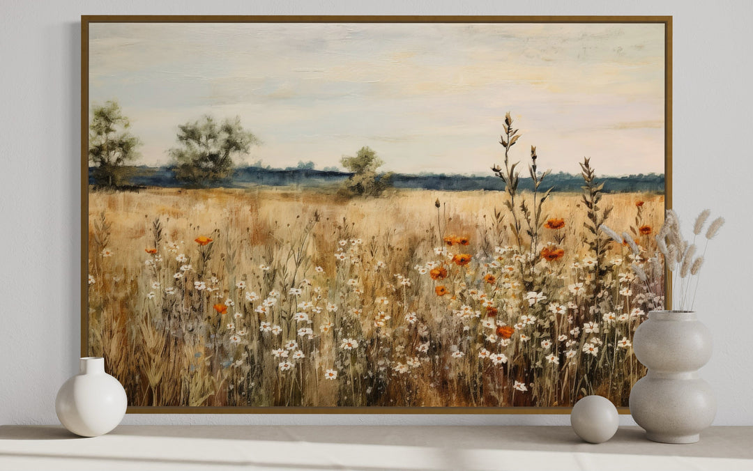 Wildflowers Field Vintage Farmhouse Framed Canvas Wall Art