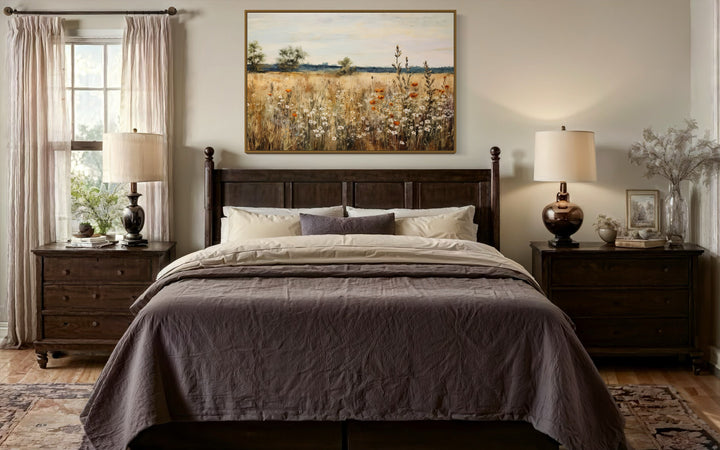 Wildflowers Field Vintage Farmhouse Framed Canvas Wall Art