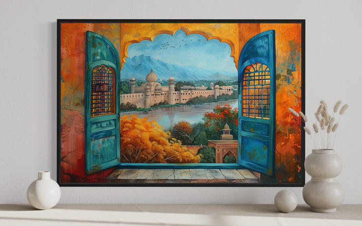 Window to India Canvas Wall Art - Vibrant Indian Grand Palace Landscape