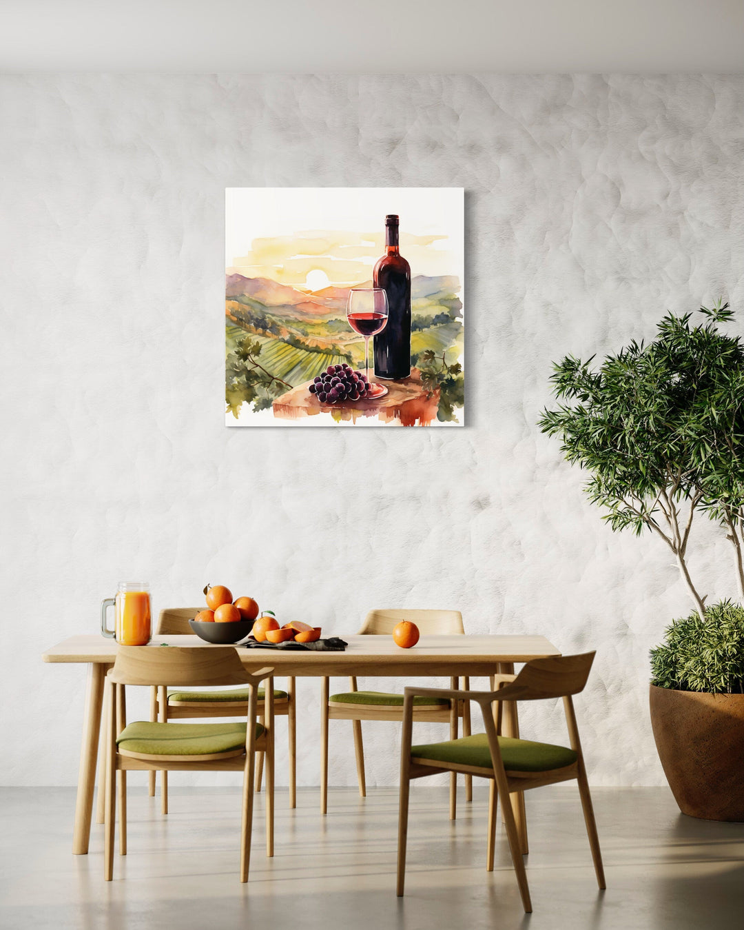 Wine And Vineyard Italian Landscape Kitchen Framed Canvas Wall Art