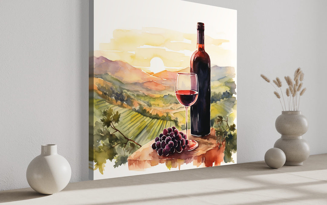 Wine And Vineyard Italian Landscape Kitchen Framed Canvas Wall Art