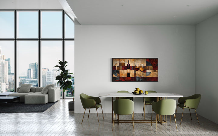 Wine Bottle Wall Art - Red Gold Abstract Canvas for Dining Room Decor