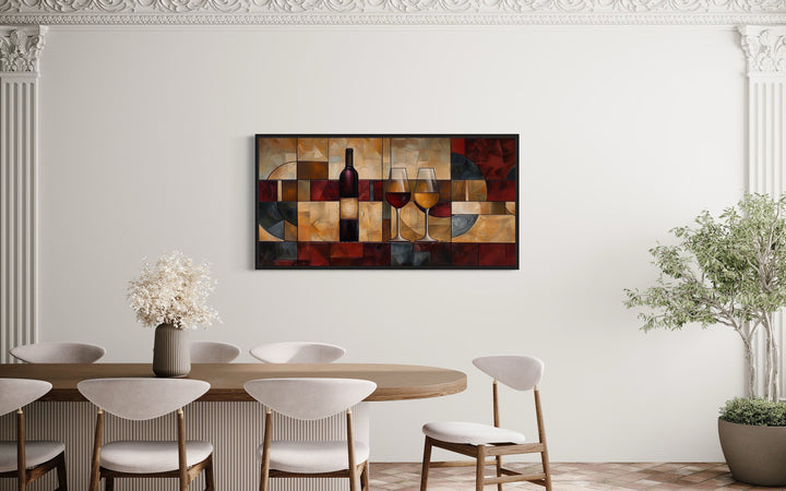 Wine Bottle Wall Art - Red Gold Abstract Canvas for Dining Room Decor