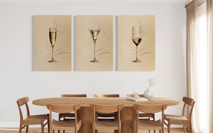 Wine Glass, Martini and Champagne Flute Neutral Dining Room Framed Canvas Wall Art